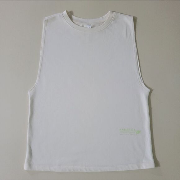 Fabletics Women's Cream Sleeveless Crewneck Pullover Terry Tank Top - Picture 2 of 14
